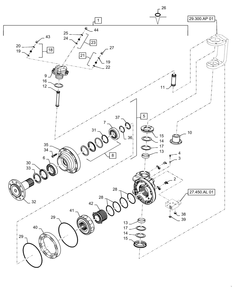 Схема запчастей Case IH 7240 - (27.450.AL[01]) - VAR - 425163, 425164 - REAR AXLE, MOTOR PGA (27) - REAR AXLE SYSTEM