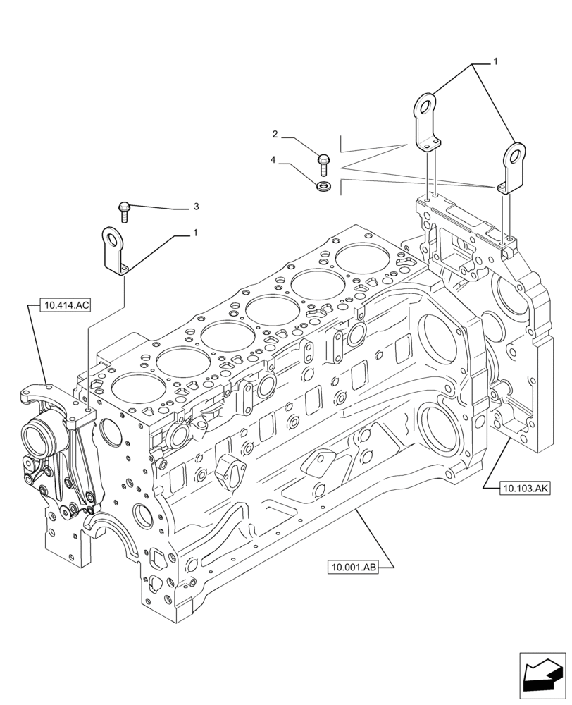 Схема запчастей Case IH F4DE9684B J114 - (10.001.AK) - HOOKS - ENGINE (10) - ENGINE