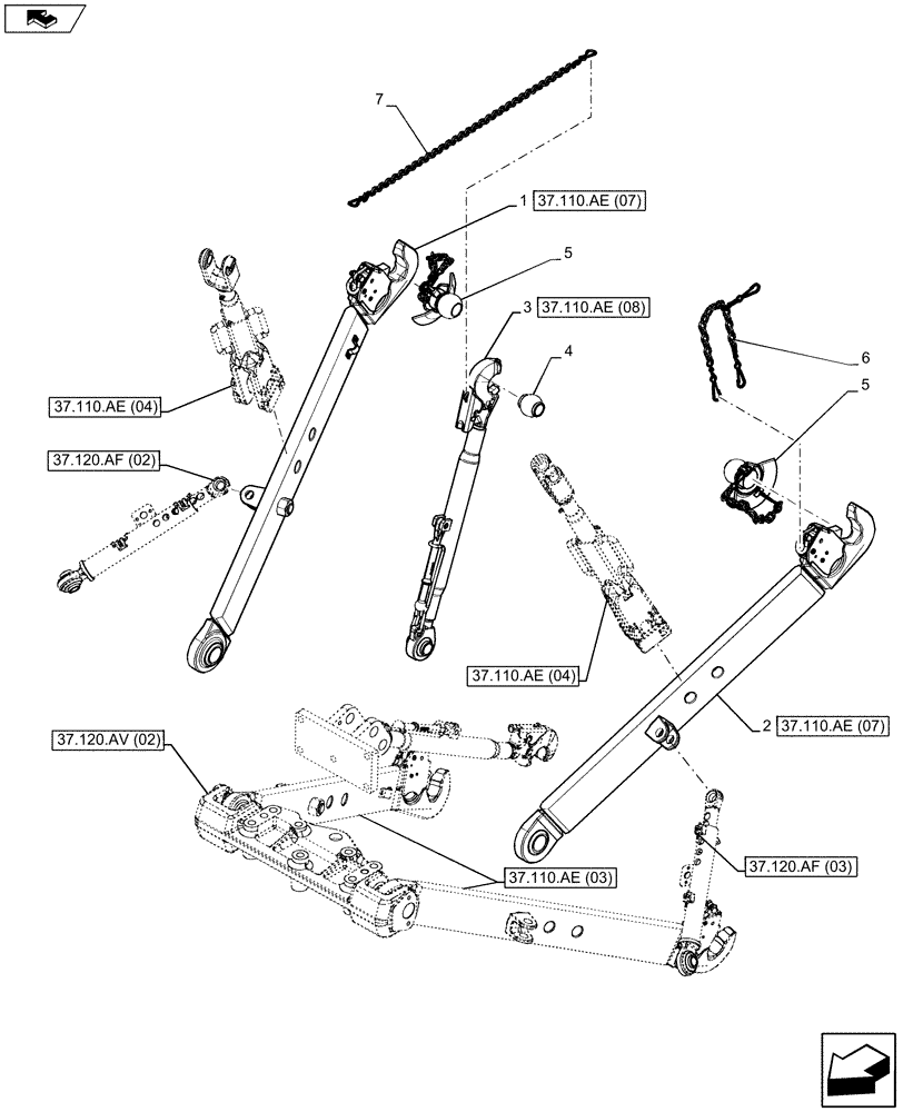 Схема запчастей Case IH FARMALL 105U - (37.110.AE[01]) - VAR - 332953 - IMPLEMENT ATTACHMENT DEVICE - QUICK ATTACH LINKS (37) - HITCHES, DRAWBARS & IMPLEMENT COUPLINGS