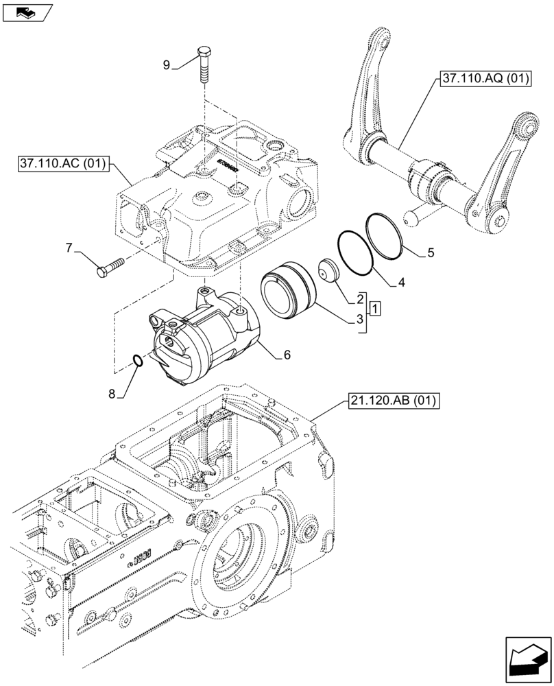 Схема запчастей Case IH FARMALL 105U - (37.110.AQ[04]) - VAR - 390832, 743597 - LIFTINTERNAL CYLINDER AND PISTON (37) - HITCHES, DRAWBARS & IMPLEMENT COUPLINGS