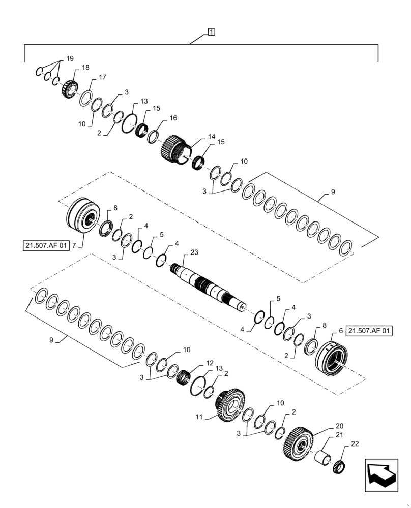 Схема запчастей Case IH MAGNUM 310 - (21.507.AG[07]) - VAR - 429334, 429335 - TRANSMISSION - CVT - SHAFT ASSY - RANGE 3 & 4 (21) - TRANSMISSION