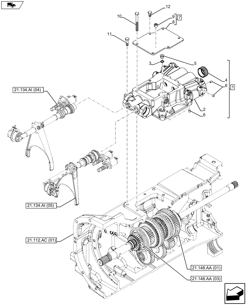 Схема запчастей Case IH FARMALL 115U - (21.134.AI[03]) - VAR - 334114, 390430 - SHUTTLE CONTROL (21) - TRANSMISSION