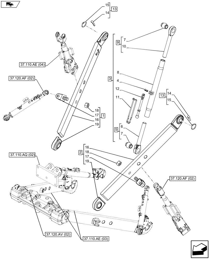 Схема запчастей Case IH FARMALL 105U - (37.110.AE[02]) - VAR - 392953 - IMPLEMENT ATTACHMENT DEVICE - STANDARD LOWER LINKS (37) - HITCHES, DRAWBARS & IMPLEMENT COUPLINGS