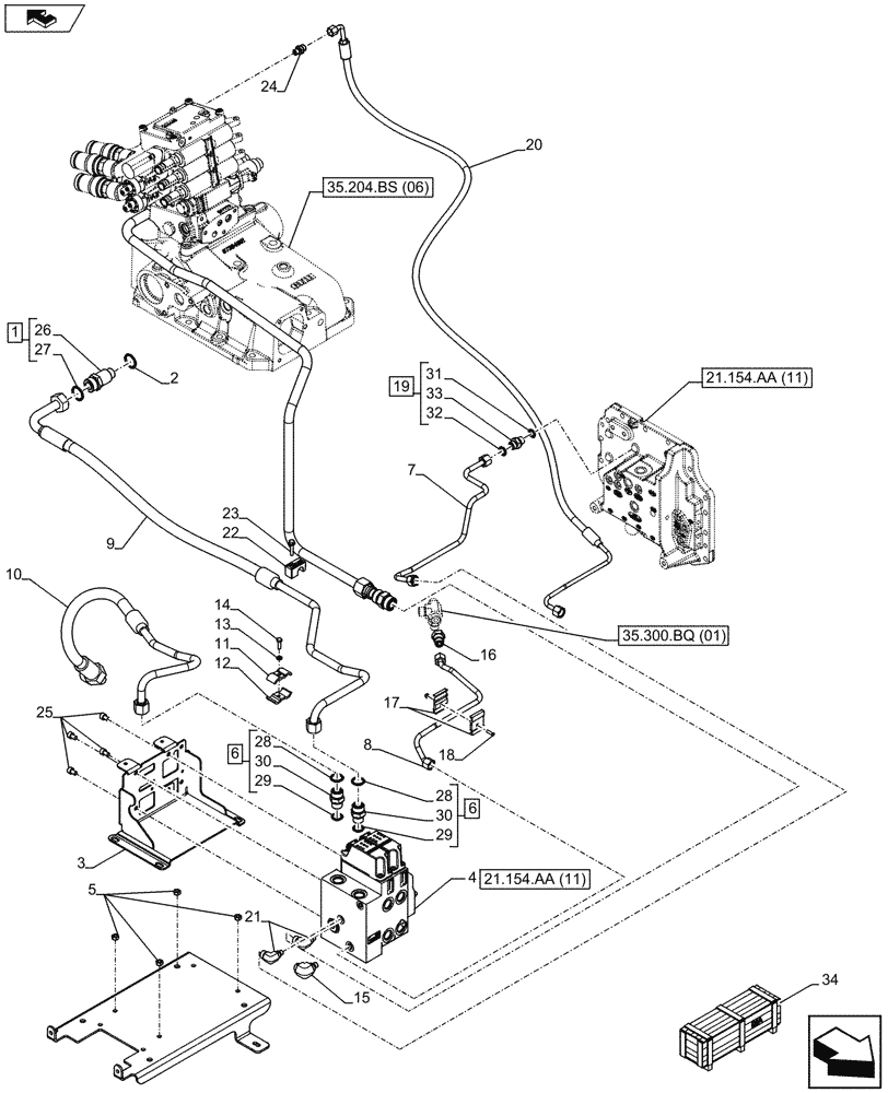 Схема запчастей Case IH FARMALL 105U - (35.204.BS[08]) - VAR - 334127 - REMOTE VALVES (35) - HYDRAULIC SYSTEMS