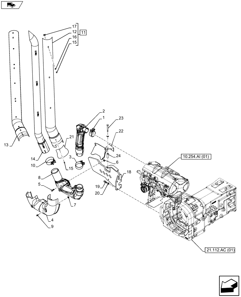 Схема запчастей Case IH FARMALL 115U - (10.254.AD[01]) - VAR - 334144 - EXHAUST SYSTEM PIPE (10) - ENGINE