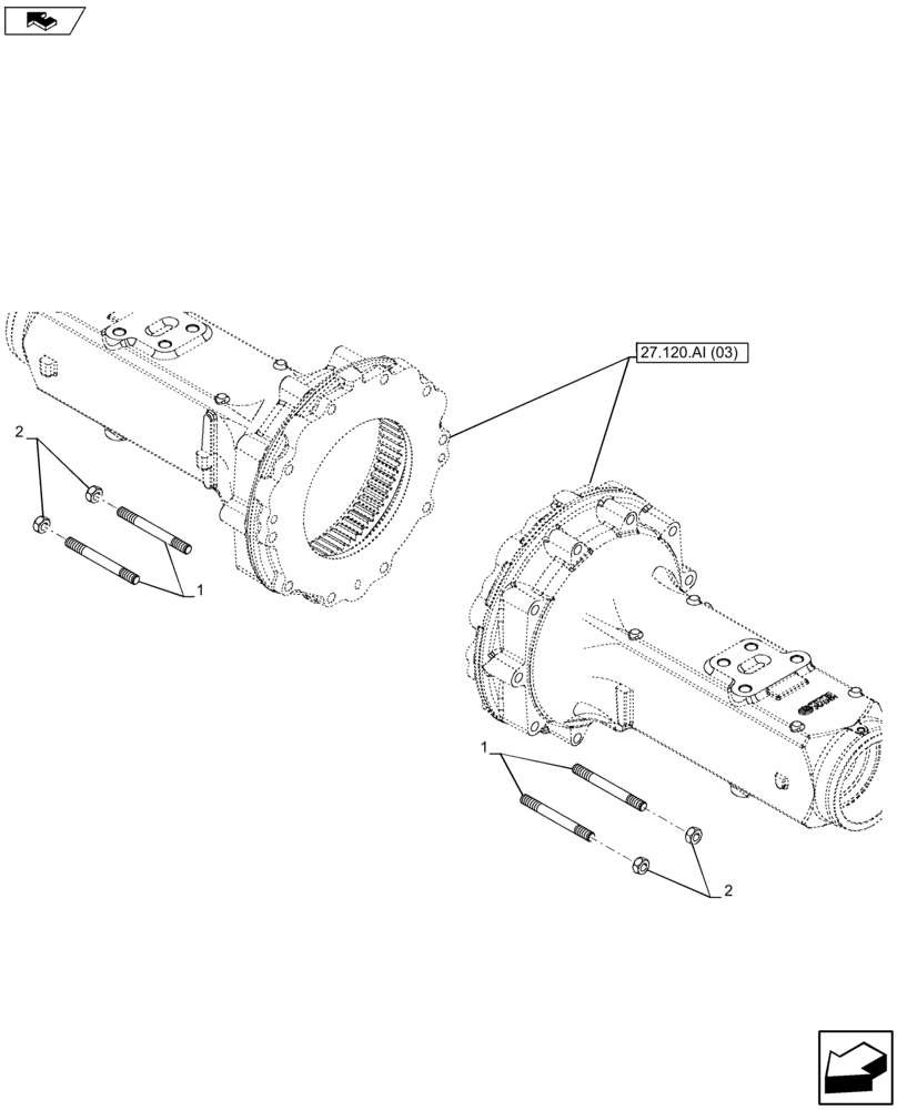 Схема запчастей Case IH FARMALL 105U - (27.120.AI[08]) - VAR - 390489 - SIDE FINAL DRIVES HOUSING - LESS LOADER (27) - REAR AXLE SYSTEM