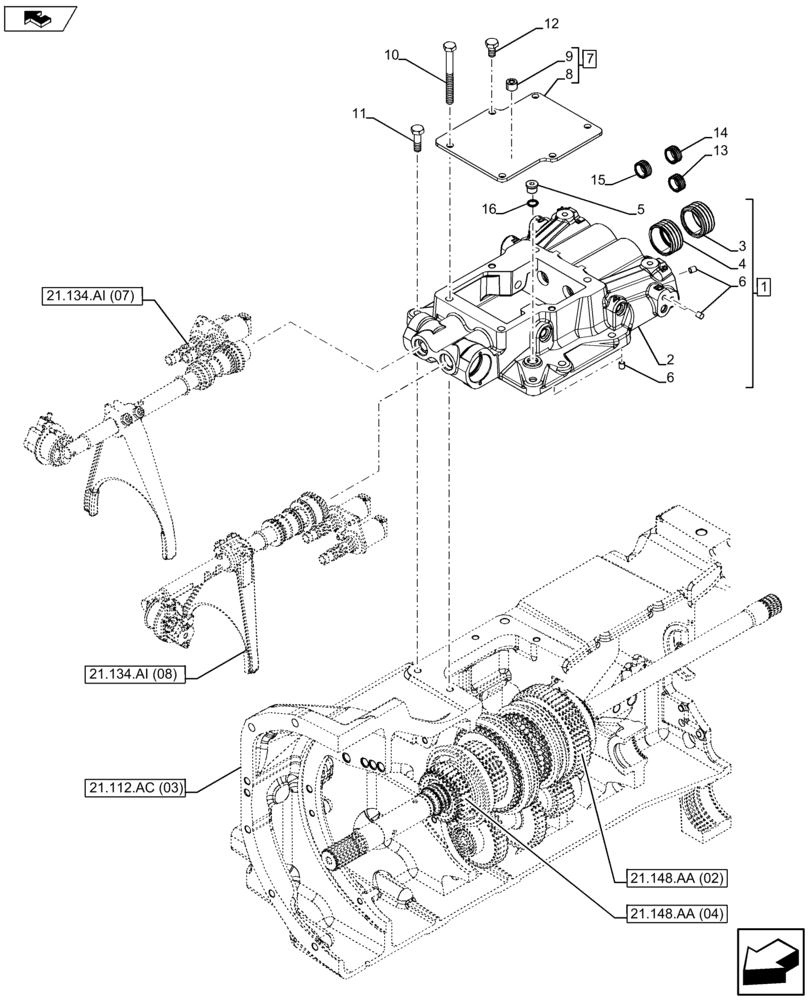 Схема запчастей Case IH FARMALL 105U - (21.134.AI[06]) - VAR - 334115, 334117 - SHUTTLE CONTROL (21) - TRANSMISSION