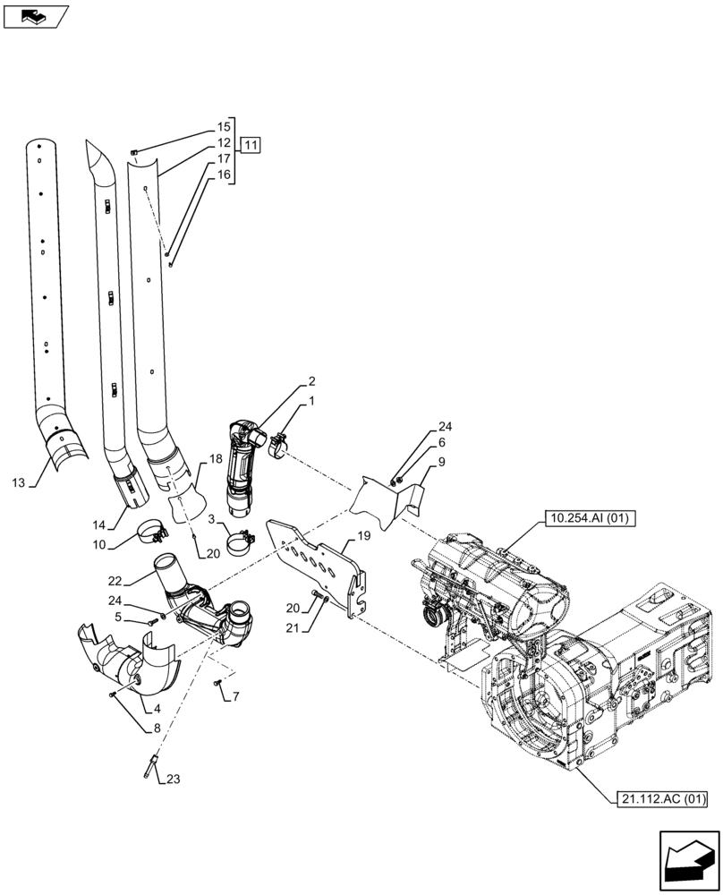 Схема запчастей Case IH FARMALL 115U - (10.254.AD[03]) - VAR - 335683 - EXHAUST SYSTEM PIPE (10) - ENGINE