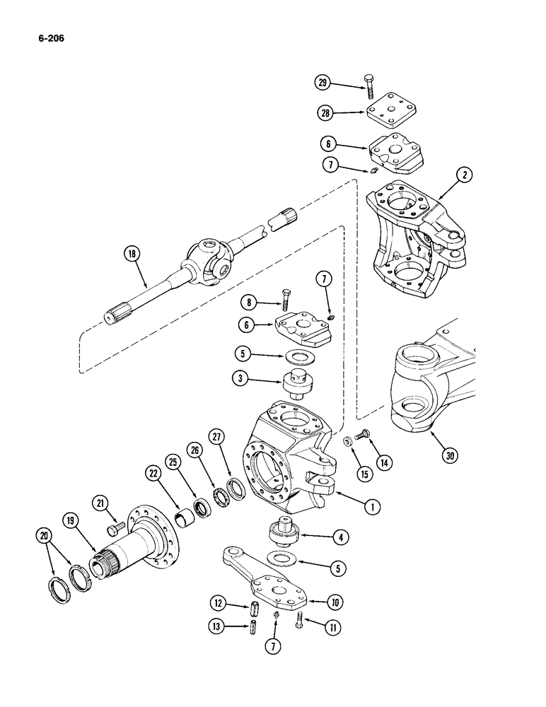 Схема запчастей Case IH 4994 - (6-206) - FRONT STEERING AXLE, PRIOR TO P.I.N. 8865501, STEERING KNUCKLE AND SHAFT (06) - POWER TRAIN