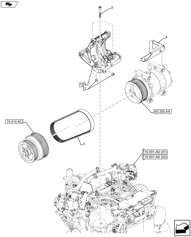 Схема запчастей Case IH FARMALL 115U - (33.220.AC[01]) - VAR - 390335 - A/C SUPPORT AND BELT (33) - BRAKES & CONTROLS