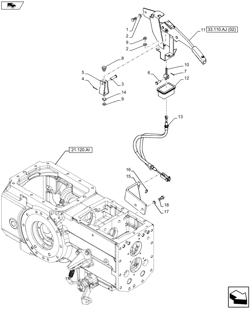 Схема запчастей Case IH FARMALL 115U - (33.110.AJ[01]) - VAR - 334144, 335683 - PARKING BRAKE, CABLE (33) - BRAKES & CONTROLS