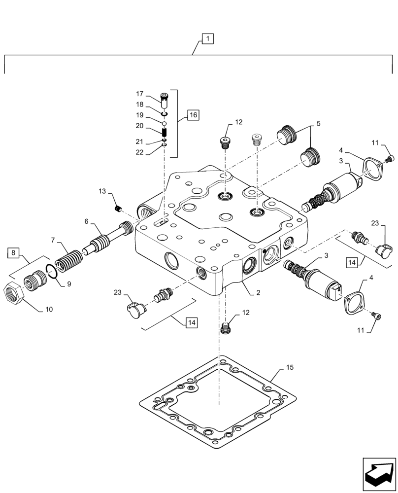 Схема запчастей Case IH MAGNUM 340 - (21.505.AQ[02]) - VAR - 429334, 429335 - TRANSMISSION - CVT - REGULATOR VALVE (21) - TRANSMISSION