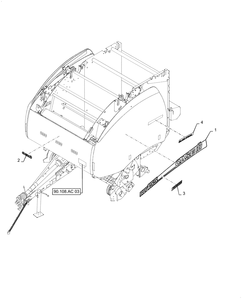 Схема запчастей Case IH RB455 - (90.108.AB[02]) - DECALS, MODEL, LH (90) - PLATFORM, CAB, BODYWORK AND DECALS