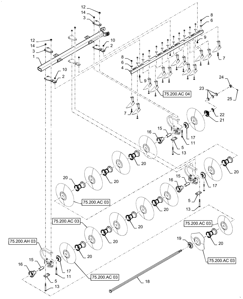 Схема запчастей Case IH TRUE-TANDEM 375 - (75.200.AI[39]) - LEFT REAR WING-375 CUSHION GANG WITH 9 IN. SPACING (75) - SOIL PREPARATION