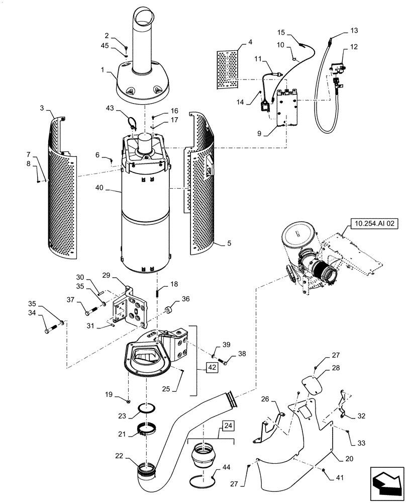 Схема запчастей Case IH MAGNUM 200 - (10.254.AI[01]) - EXHAUST SYSTEM - TIER 4B (10) - ENGINE
