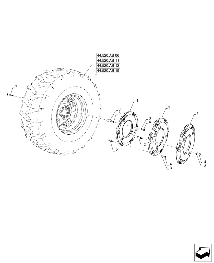 Схема запчастей Case IH FARMALL 140A - (39.140.AL[02]) - VAR - 330138 - REAR WHEEL BALLAST (240KG) FOR 30" TIRES (39) - FRAMES AND BALLASTING