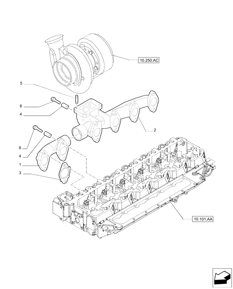 Схема запчастей Case IH F4DE9684B J114 - (10.254.AC) - EXHAUST MANIFOLD (10) - ENGINE