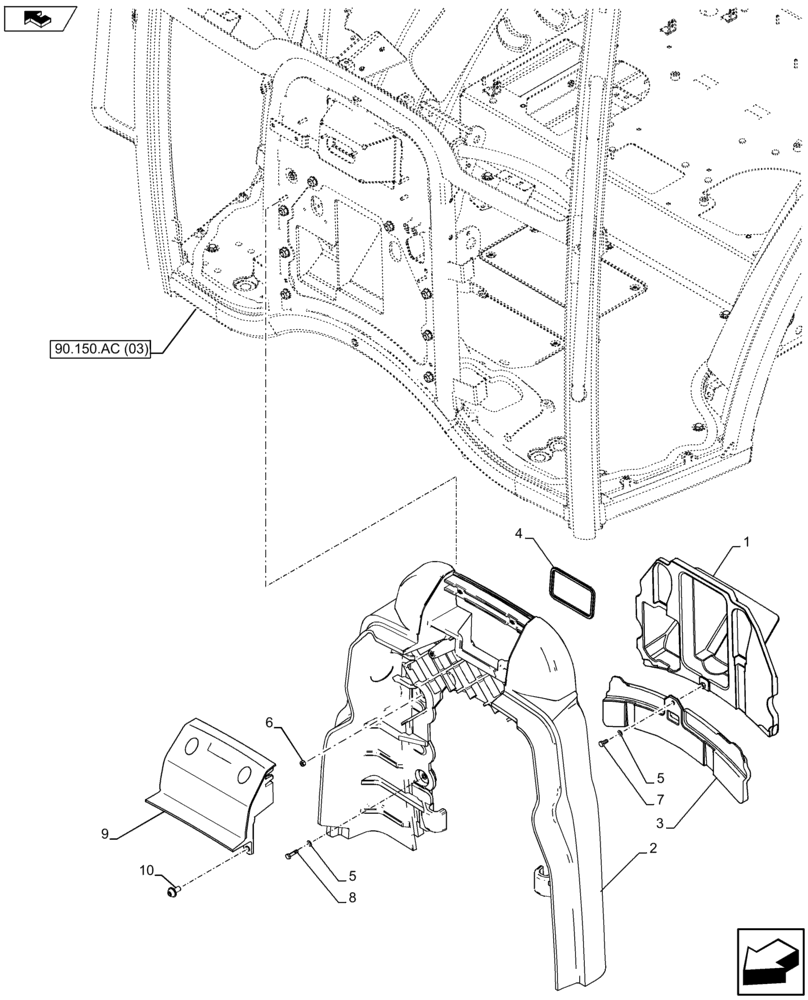 Схема запчастей Case IH FARMALL 115U - (90.105.CQ[02]) - VAR - 334144 - INSULATOR, BULKHEAD (90) - PLATFORM, CAB, BODYWORK AND DECALS