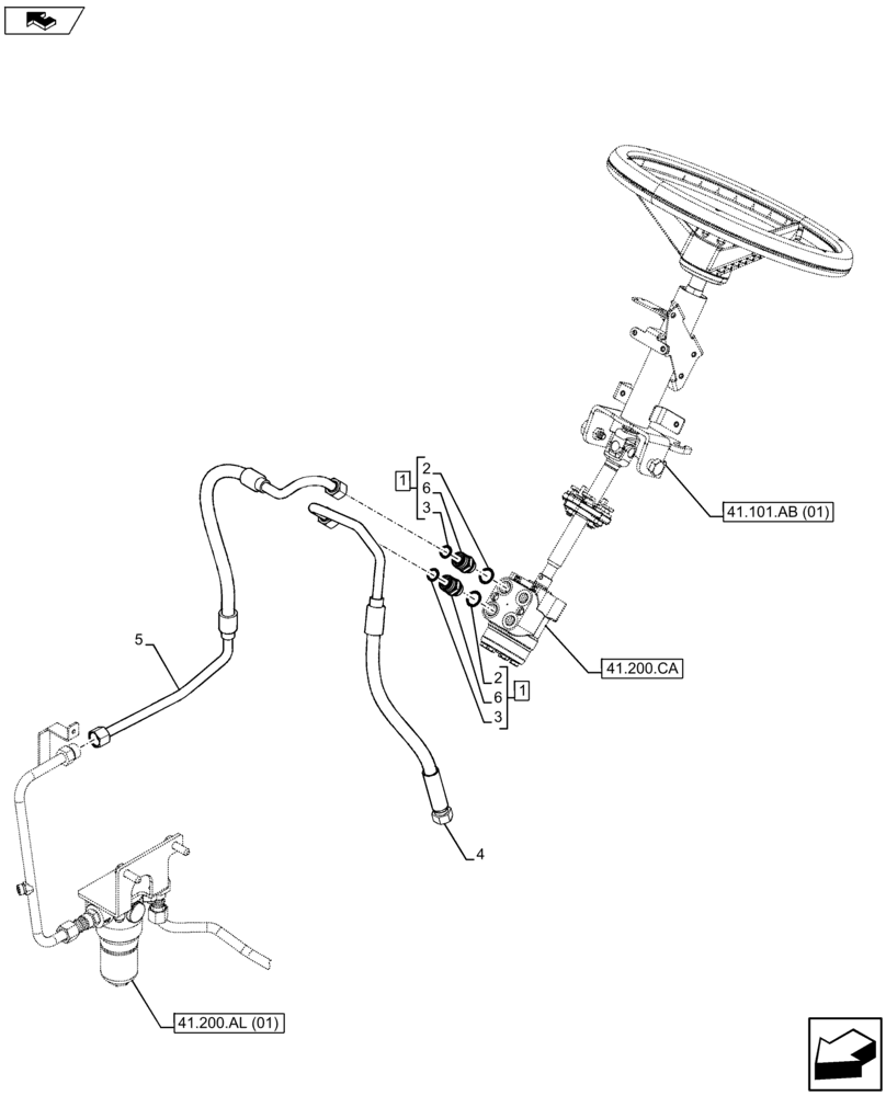 Схема запчастей Case IH FARMALL 115U - (41.200.AA[01]) - VAR - 334144, 335683 - STEERING VALVE, HYDR LINES (41) - STEERING