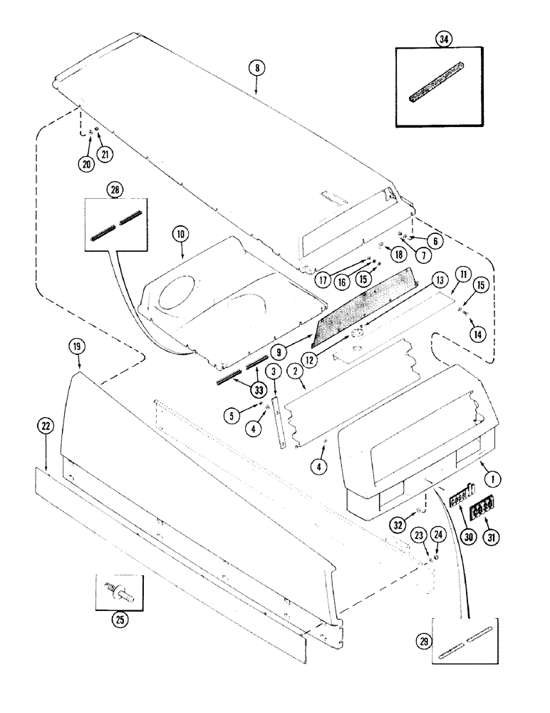 Схема запчастей Case IH 2394 - (9-034) - UPPER GRILLE, HOOD, SIDE AND DECAL PANELS (09) - CHASSIS/ATTACHMENTS