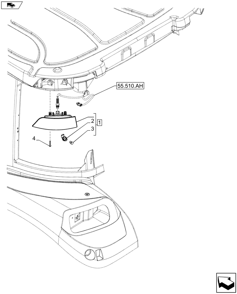 Схема запчастей Case IH FARMALL 105U - (55.404.BM[05]) - VAR - 335701, 390885 - LAMP, ROOF, ROOF, REAR (55) - ELECTRICAL SYSTEMS