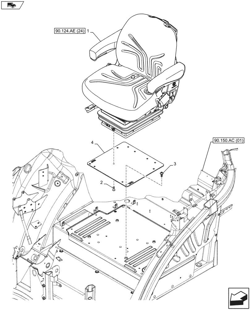 Схема запчастей Case IH FARMALL 115U - (90.124.AE[02]) - VAR - 332850 - DRIVER SEAT, DELUXE SUSPENSION SEAT (90) - PLATFORM, CAB, BODYWORK AND DECALS