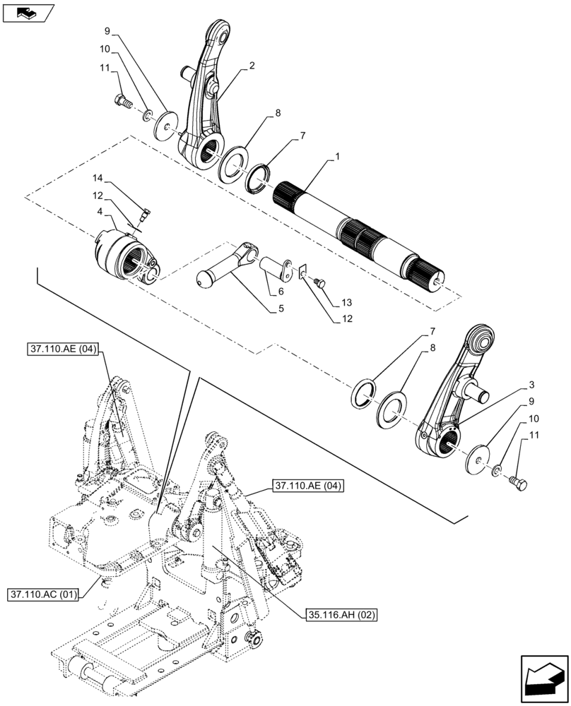 Схема запчастей Case IH FARMALL 105U - (37.110.AQ[02]) - VAR - 743597 - TOP LINK LESS AIR BRAKE (37) - HITCHES, DRAWBARS & IMPLEMENT COUPLINGS