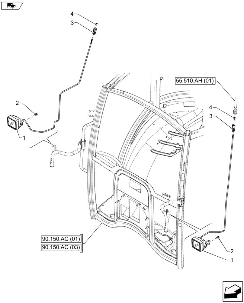 Схема запчастей Case IH FARMALL 105U - (55.404.BS[02]) - VAR - 334152 - WORK LIGHT (55) - ELECTRICAL SYSTEMS