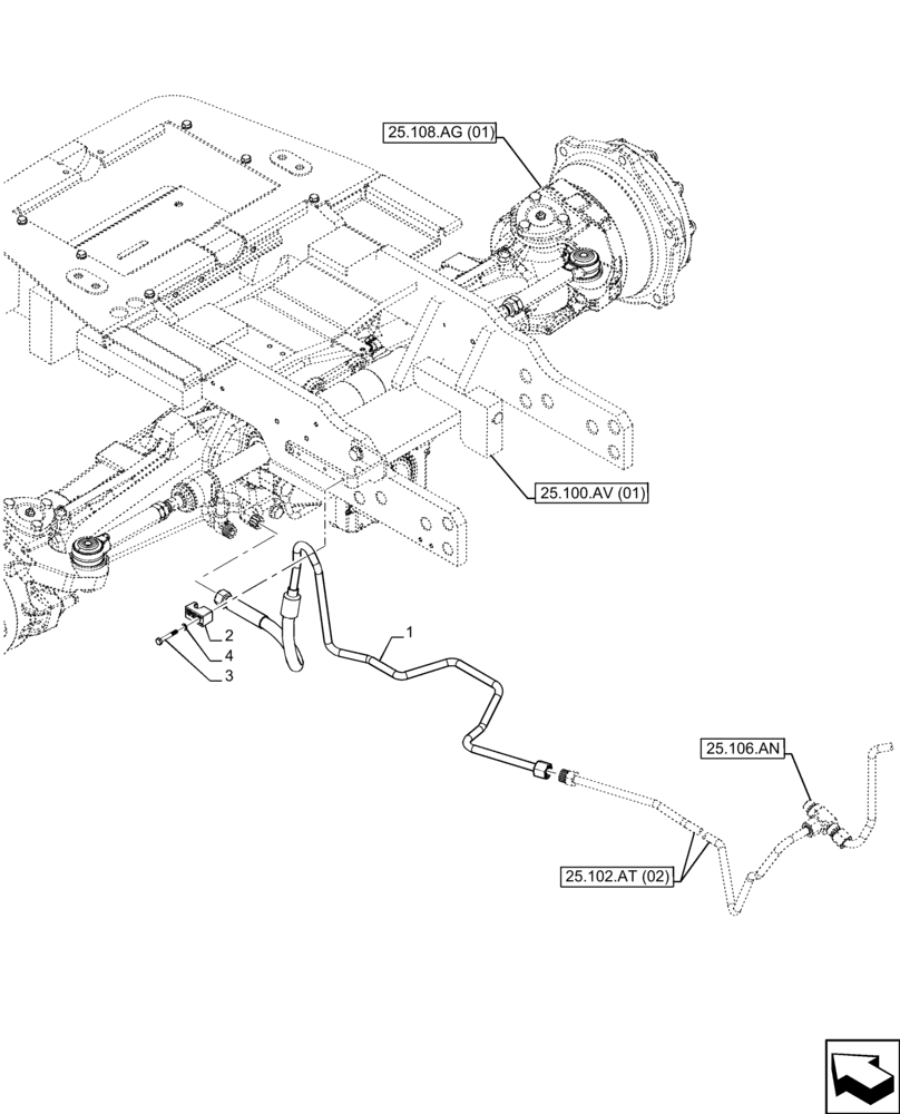 Схема запчастей Case IH FARMALL 100C - (25.102.AT[03]) - VAR - 743564 - FRONT, ELECTROHYDRAULIC DIFFERENTIAL LOCK, LINE, HI-LO (25) - FRONT AXLE SYSTEM