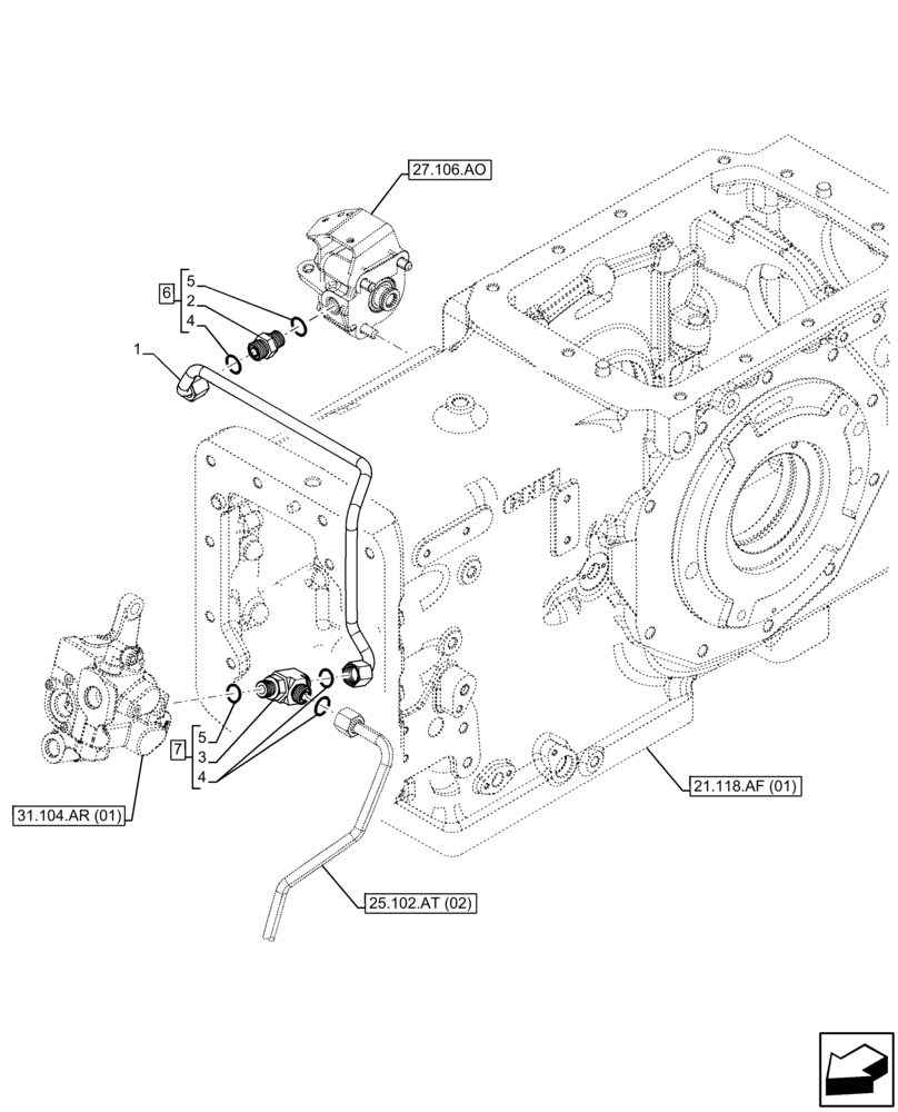 Схема запчастей Case IH FARMALL 110C - (27.106.AN) - VAR - 743564 - REAR, ELECTROHYDRAULIC DIFFERENTIAL LOCK, PIPE, HI-LO (27) - REAR AXLE SYSTEM