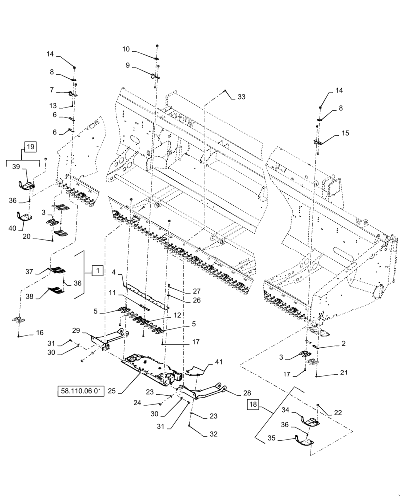 Схема запчастей Case IH 3152 - (58.110.09[01]) - CUTTERBAR, 3" STD GUARD 40FT (58) - ATTACHMENTS/HEADERS