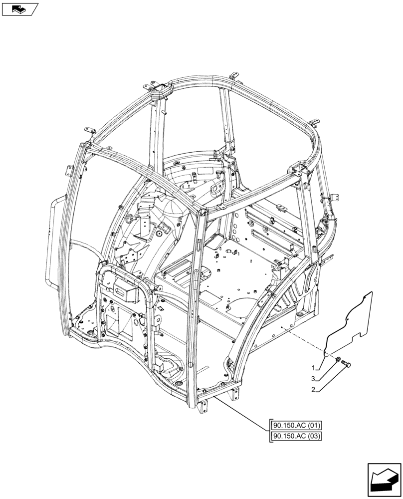 Схема запчастей Case IH FARMALL 115U - (90.118.BX[01]) - VAR - 334144, 335683 - PROTECTION AND FOOD BOARD, STEP (90) - PLATFORM, CAB, BODYWORK AND DECALS