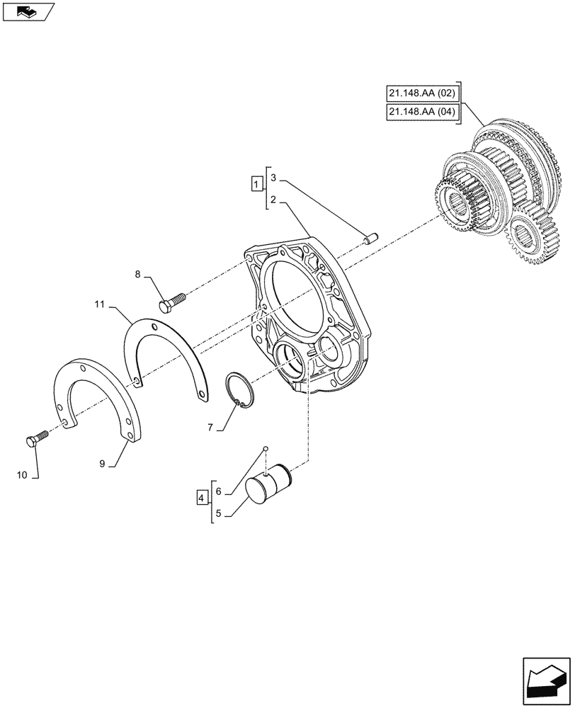 Схема запчастей Case IH FARMALL 115U - (21.152.AA[02]) - VAR - 334115, 334117 - REVERSE CASING (21) - TRANSMISSION