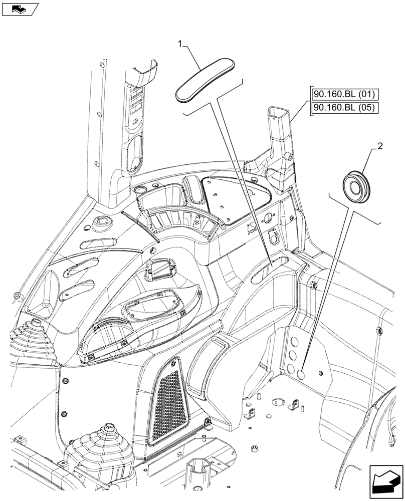 Схема запчастей Case IH FARMALL 115U - (90.160.BL[06]) - VAR - 390891 - CAB INTERIOR TRIM, PLUGS (90) - PLATFORM, CAB, BODYWORK AND DECALS