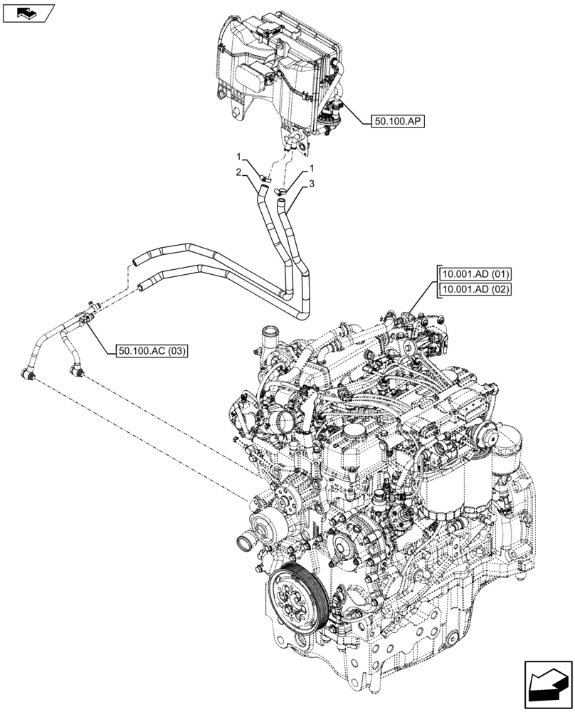 Схема запчастей Case IH FARMALL 105U - (50.100.AC[01]) - VAR - 335683 - HEATING SYSTEM, HYDR LINES (50) - CAB CLIMATE CONTROL