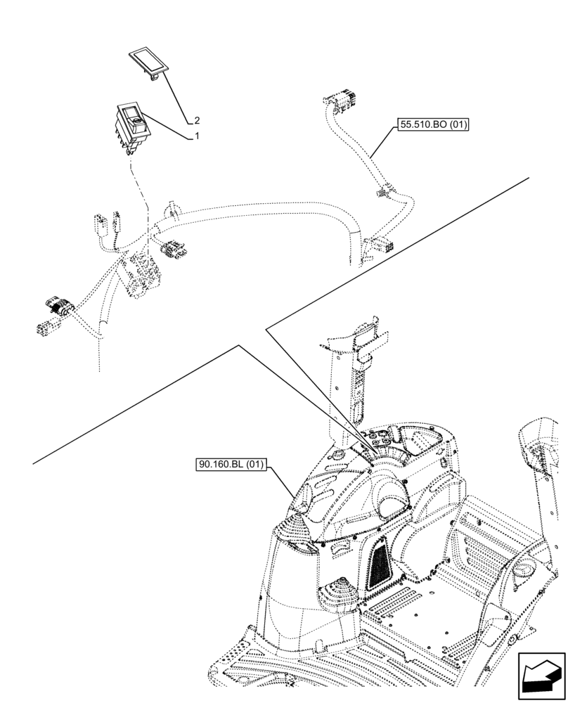 Схема запчастей Case IH FARMALL 100C - (55.542.AA[01]) - VAR - 743564 - ELECTROHYDRAULIC DIFFERENTIAL LOCK, SWITCH, HI-LO, CAB (55) - ELECTRICAL SYSTEMS