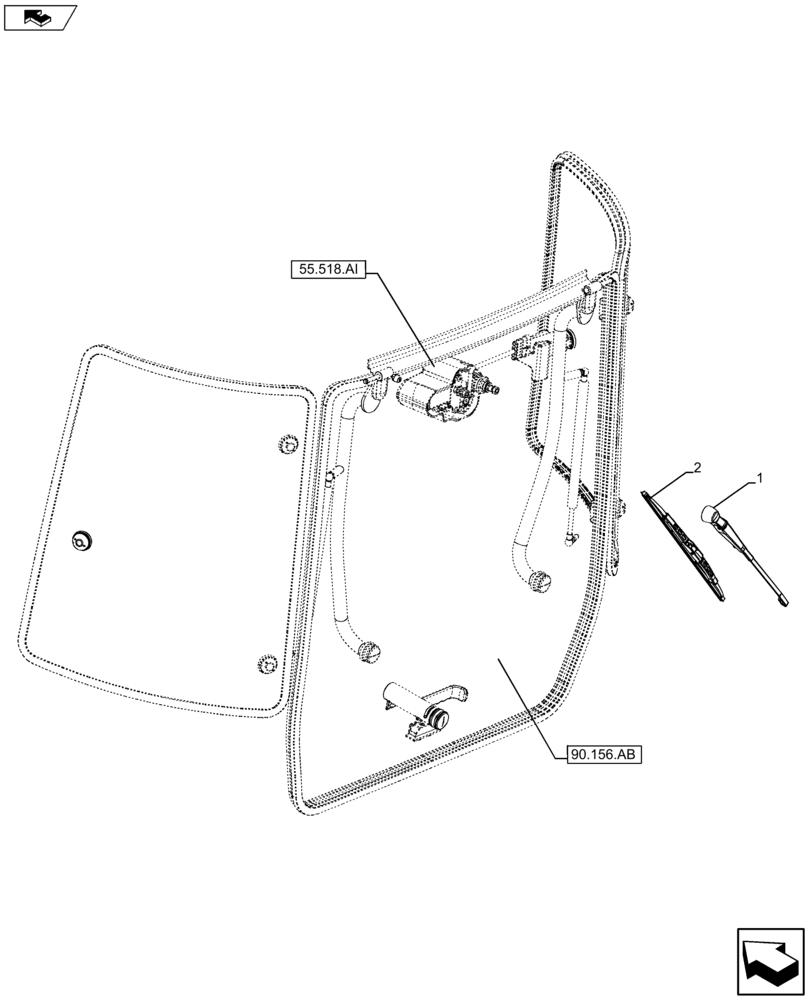 Схема запчастей Case IH FARMALL 105U - (55.518.AH[01]) - VAR - 334144, 335683 - REAR WINDOW WIPER ARM BLADE (55) - ELECTRICAL SYSTEMS