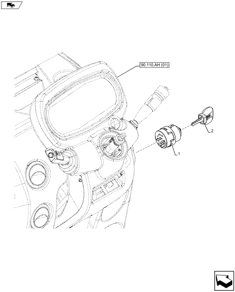 Схема запчастей Case IH FARMALL 105U - (55.201.AH[01]) - VAR - 334144, 335683 - IGNITION SWITCH, IGNITION KEY (55) - ELECTRICAL SYSTEMS