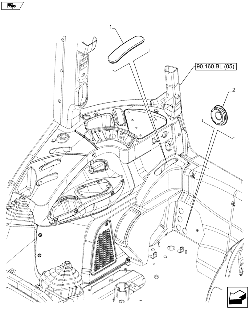 Схема запчастей Case IH FARMALL 115U - (90.160.BL[08]) - VAR - 334763 - CAB INTERIOR TRIM, PLUGS (90) - PLATFORM, CAB, BODYWORK AND DECALS