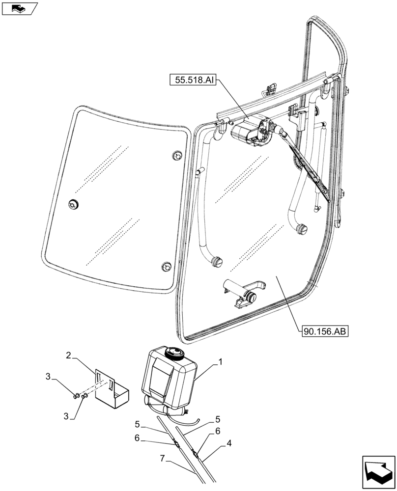 Схема запчастей Case IH FARMALL 105U - (55.518.AT[01]) - VAR - 330642 - WINDSHIELD WASH RESERVOIR, REAR (55) - ELECTRICAL SYSTEMS