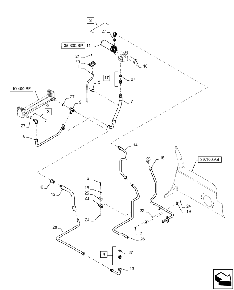 Схема запчастей Case IH TR320 - (35.701.04) - RETURN PLUMBING (LOADER VALVE) (ALL CASE) (35) - HYDRAULIC SYSTEMS