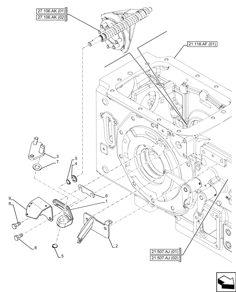 Схема запчастей Case IH FARMALL 100C - (27.106.AM) - VAR - 390381 - MECHANICAL DIFFERENTIAL LOCK, CONTROLS, SUPPORT (27) - REAR AXLE SYSTEM