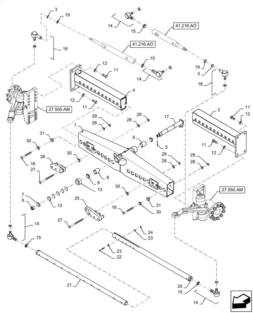 Схема запчастей Case IH 7240 - (27.550.AJ) - VAR - 722305, 425256 - REAR AXLE ASSY, STANDARD (27) - REAR AXLE SYSTEM