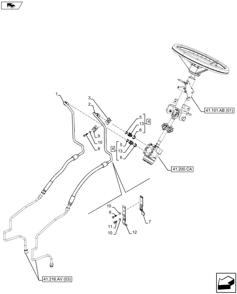 Схема запчастей Case IH FARMALL 105U - (41.216.AV[01]) - VAR - 335683 - STEERING LINE (41) - STEERING