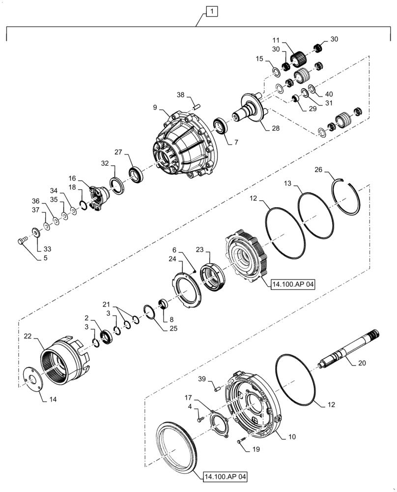 Схема запчастей Case IH 9240 - (14.100.AP[03]) - VAR - 425465, 425361, 425362, 425464 - VARIATOR, ROTOR (14) - MAIN GEARBOX & DRIVE