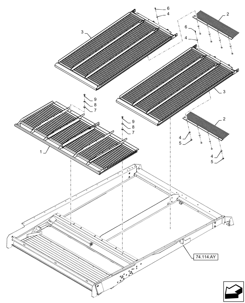 Схема запчастей Case IH 7230 - (74.114.AZ[03]) - VAR - 425057 - UPPER SIEVE (74) - CLEANING