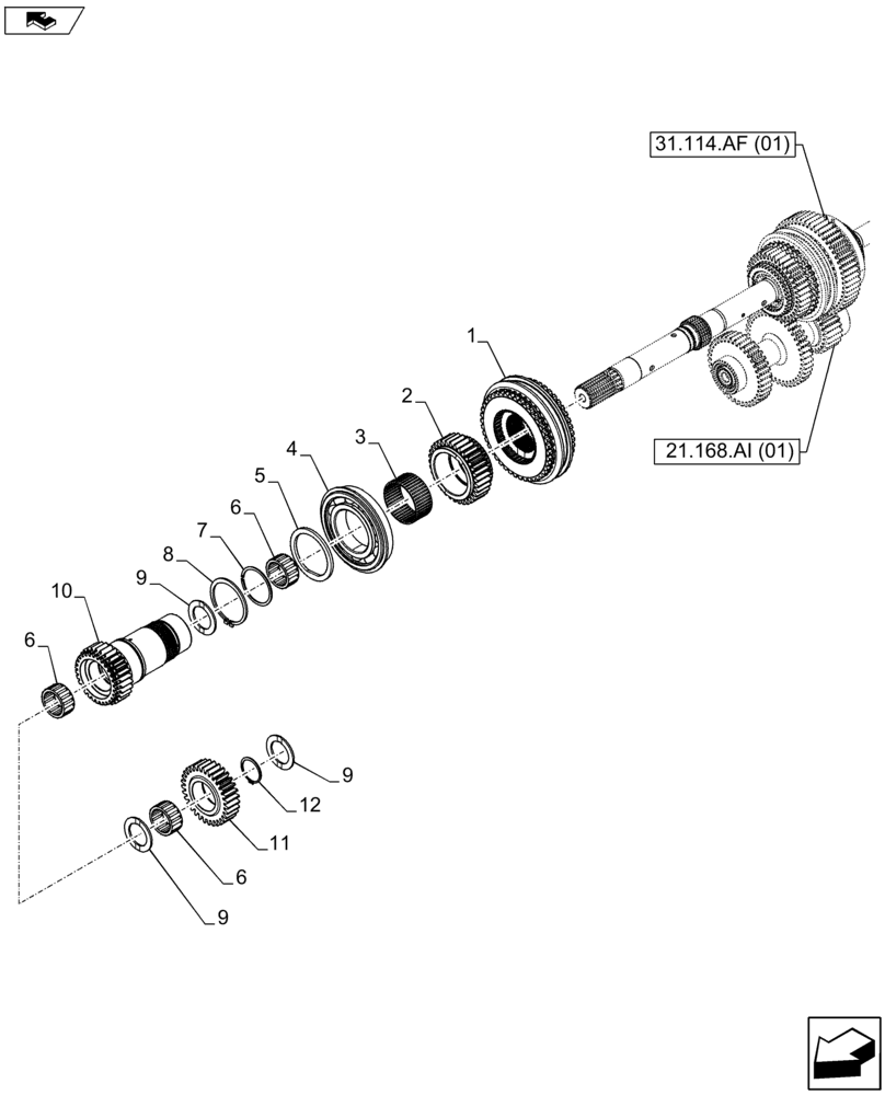 Схема запчастей Case IH FARMALL 105U - (21.148.AA[03]) - VAR - 334114, 390430 - TRANSMISSION, GEAR (16X16) (21) - TRANSMISSION