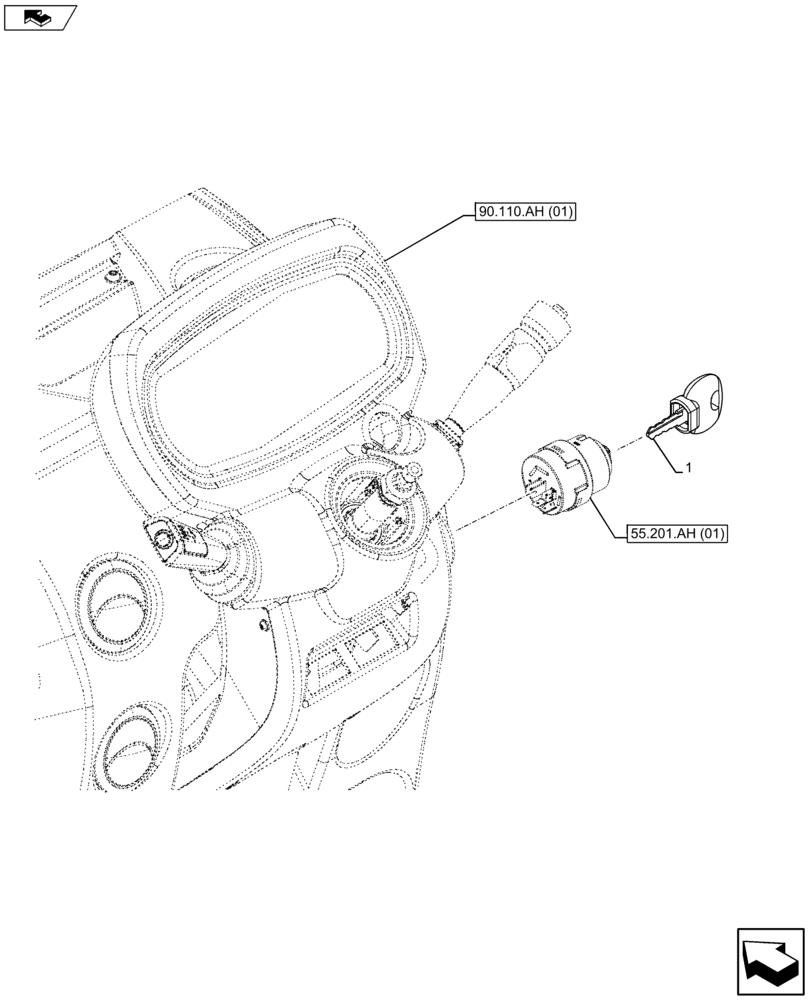 Схема запчастей Case IH FARMALL 105U - (55.201.AH[02]) - VAR - 334144, 335683 - IGNITION KEY, UNBRANDED (55) - ELECTRICAL SYSTEMS