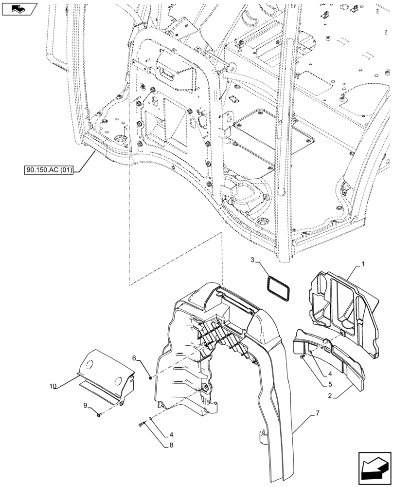 Схема запчастей Case IH FARMALL 105U - (90.105.CQ[01]) - VAR - 335683 - INSULATOR, BULKHEAD (90) - PLATFORM, CAB, BODYWORK AND DECALS