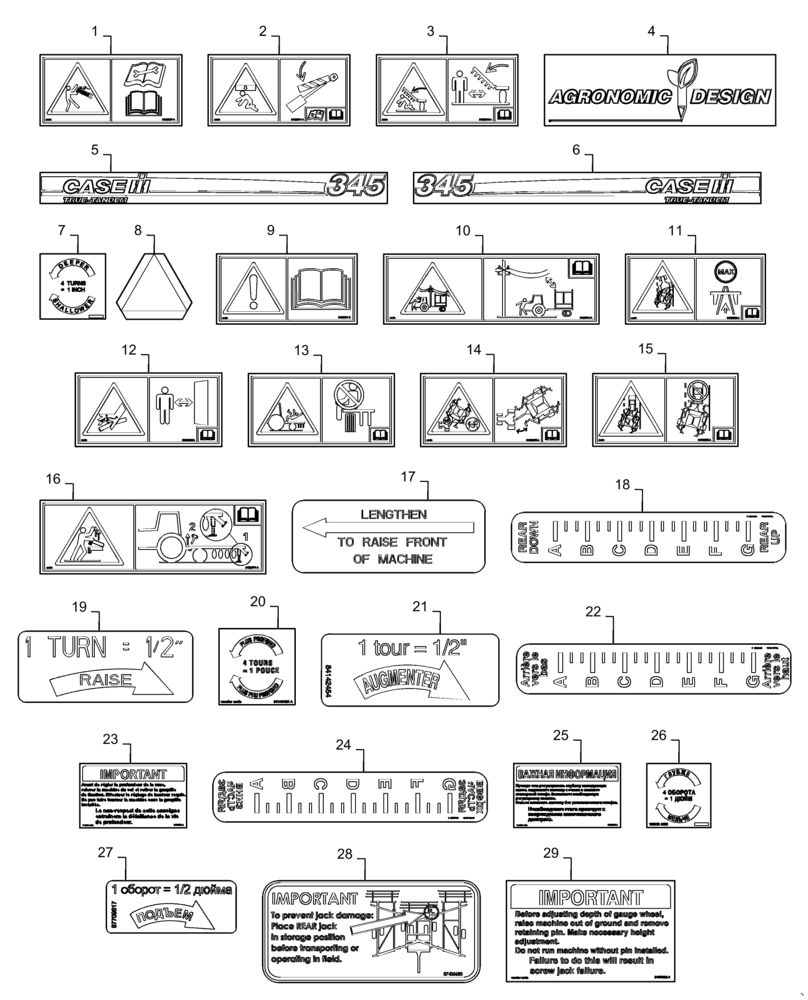 Схема запчастей Case IH TRUE-TANDEM 345 - (90.100.AA[02]) - 345 DECALS (90) - PLATFORM, CAB, BODYWORK AND DECALS